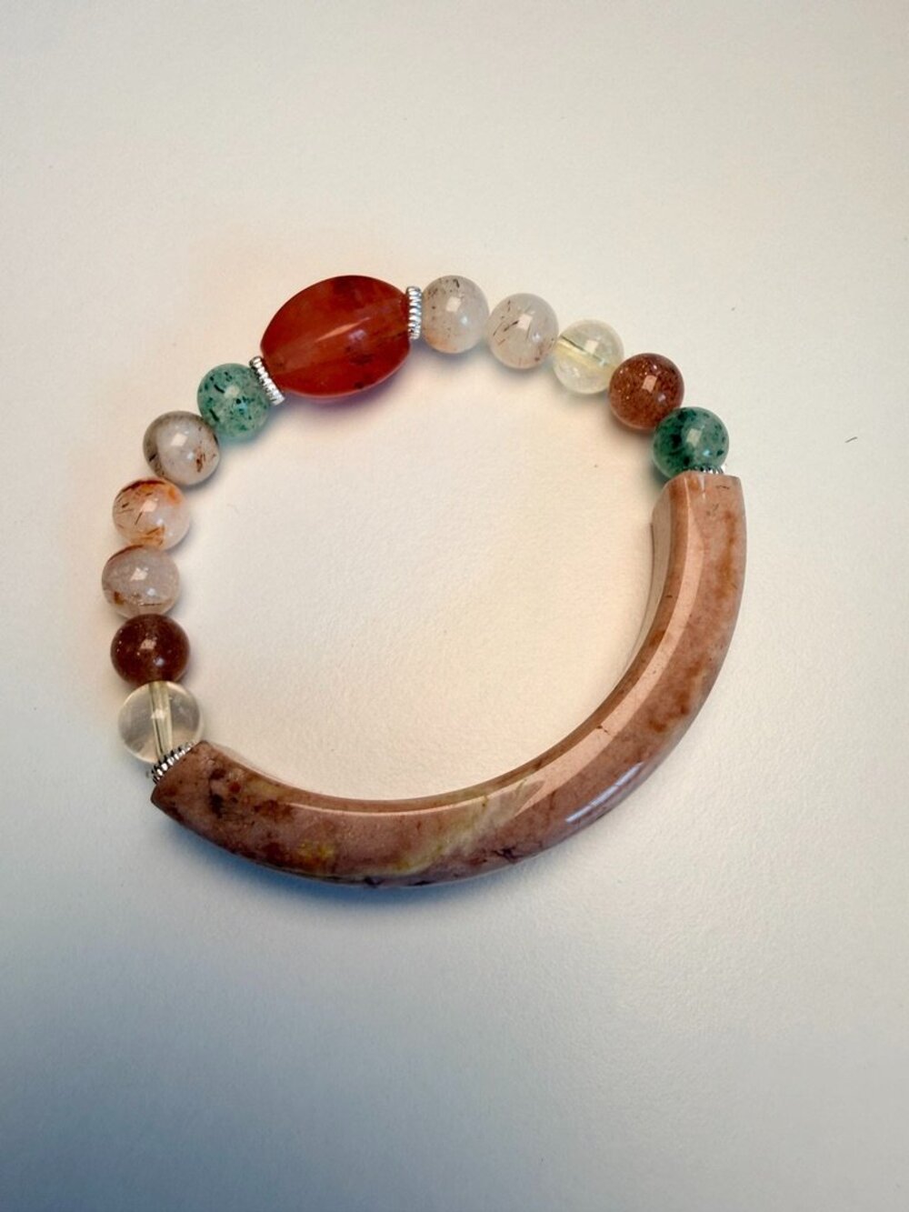 Sunset Over Stone | Coral Fossil Half Bangle Bracelet | OOAK Handmade